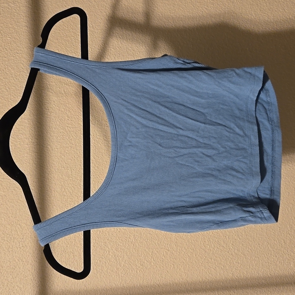 SHEIN Sky Blue Ribbed Cropped Tank Top